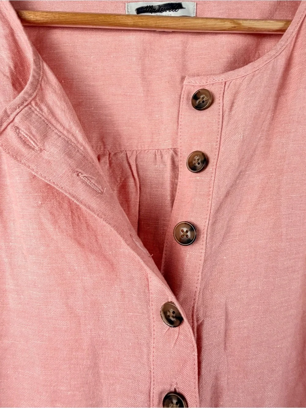 Madewell pink Linen-Blend Puff-Sleeve Tassel-Tie Jumpsuit XL